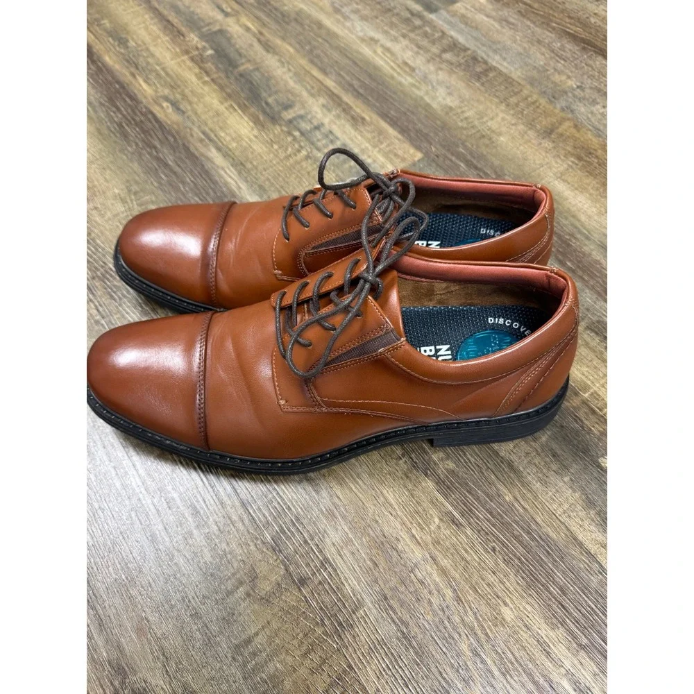 Nunn Bush Mens Cognac Brown Cap Toe Oxford Comfort Gel Dress Shoes 10.5